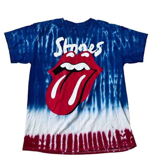 Rolling Stones Lips Adult LG Red White Blue Tie Dye 2019 No Filter Tour T-shirt - Picture 1 of 5